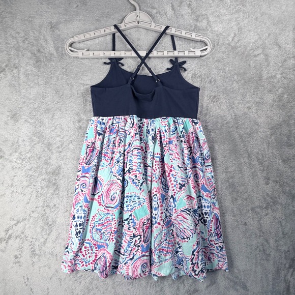 Lilly Pulitzer Dress Girls Size L 8-10 Navy Blue Pink Shell Print Summer Cruise - Picture 3 of 10